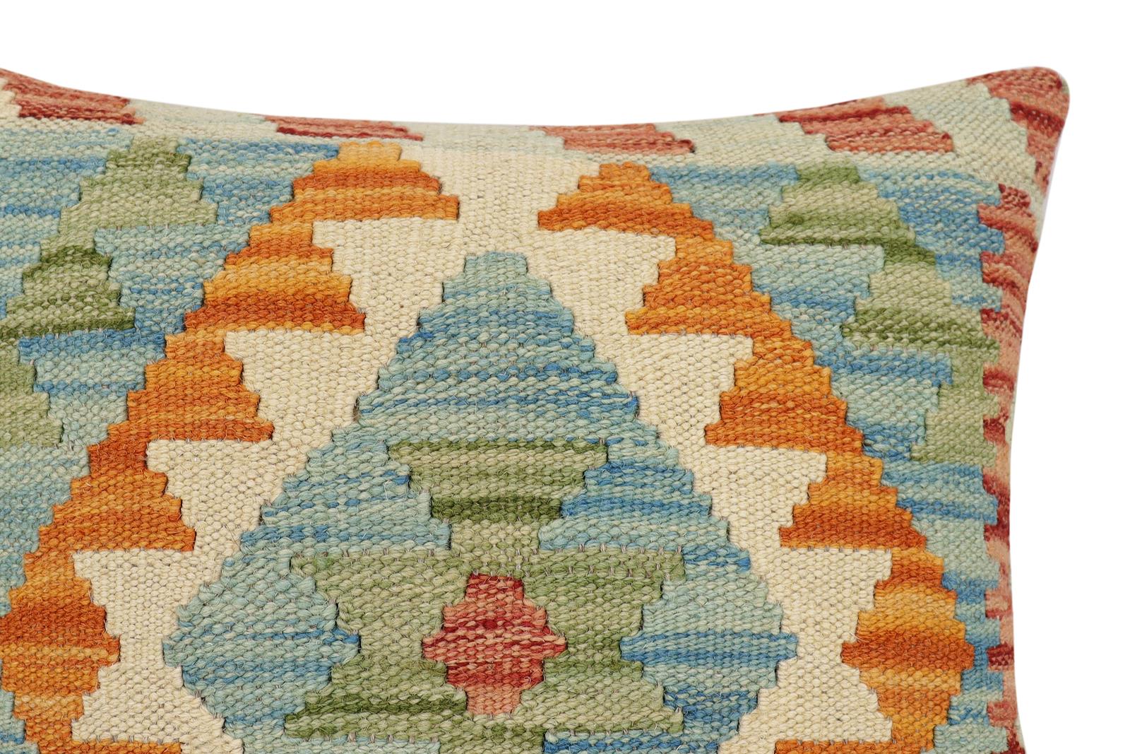 handmade Traditional Pillow Red Blue Hand-Woven SQUARE 100% WOOL Hand woven turkish pillow2' x 2'