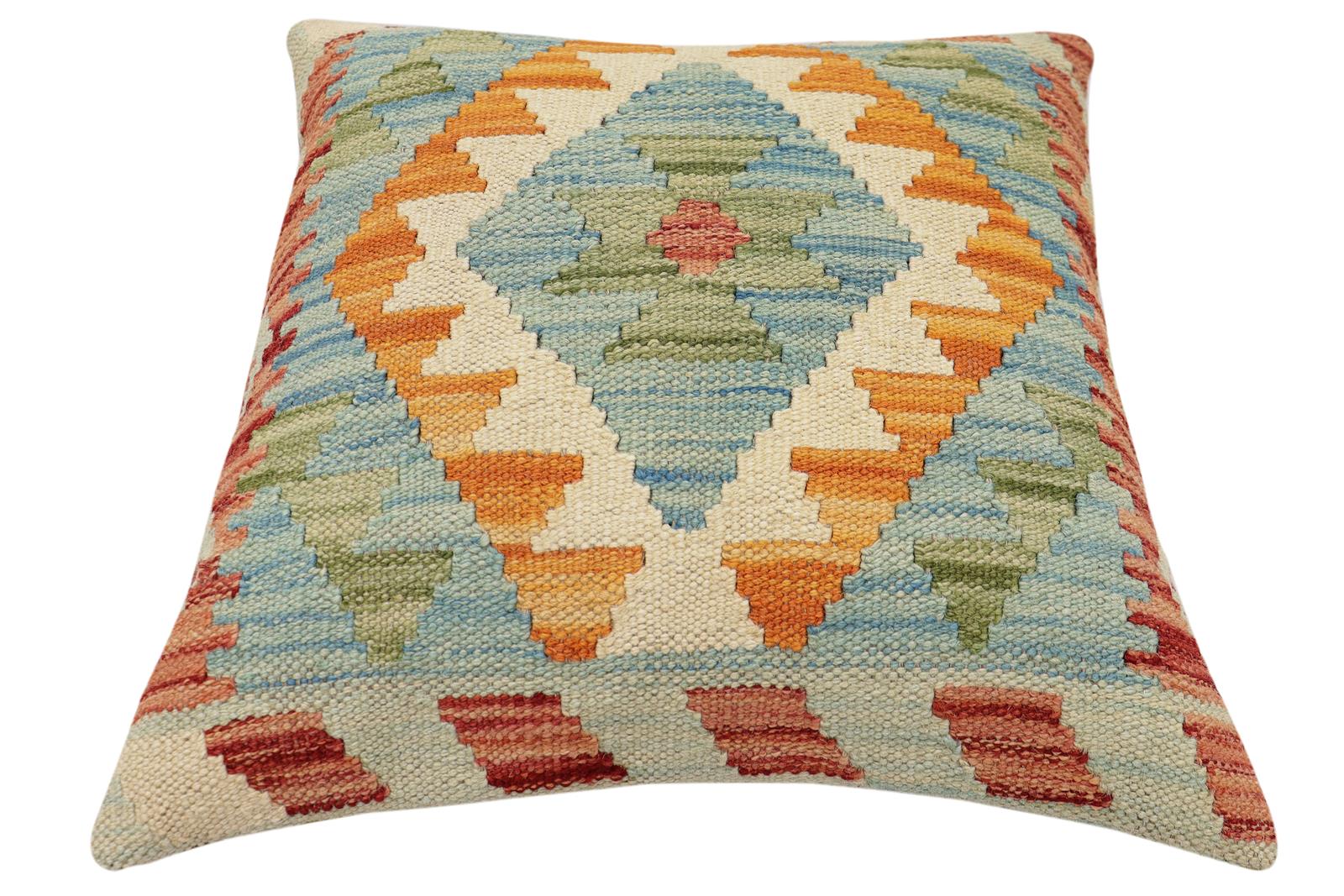 handmade Traditional Pillow Red Blue Hand-Woven SQUARE 100% WOOL Hand woven turkish pillow2' x 2'