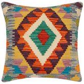 handmade Traditional Pillow Rust Blue Hand-Woven SQUARE 100% WOOL Hand woven turkish pillow2' x 2'