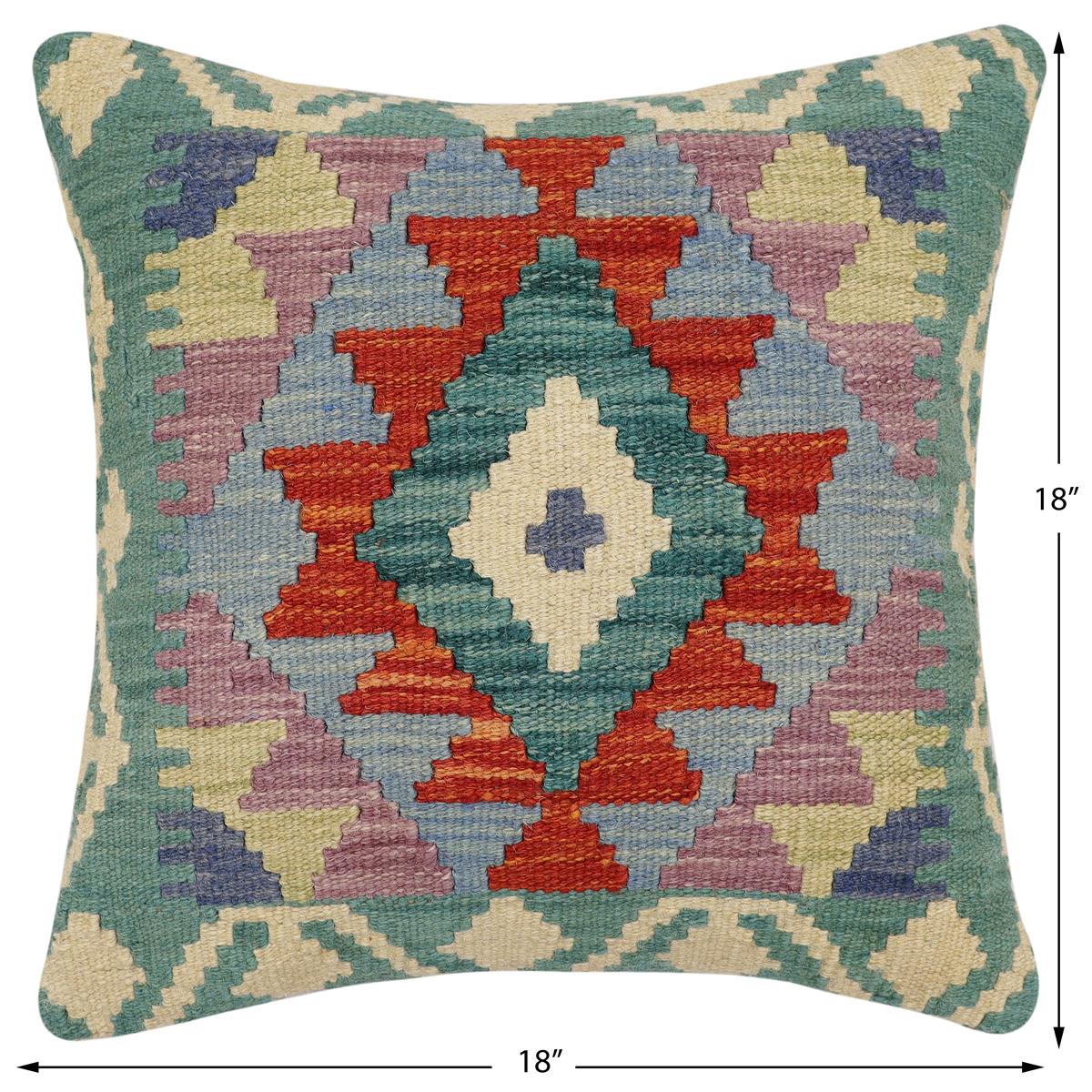handmade Traditional Pillow Rust Blue Hand-Woven SQUARE 100% WOOL Hand woven turkish pillow2' x 2'
