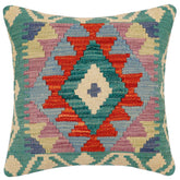 handmade Traditional Pillow Rust Blue Hand-Woven SQUARE 100% WOOL Hand woven turkish pillow2' x 2'