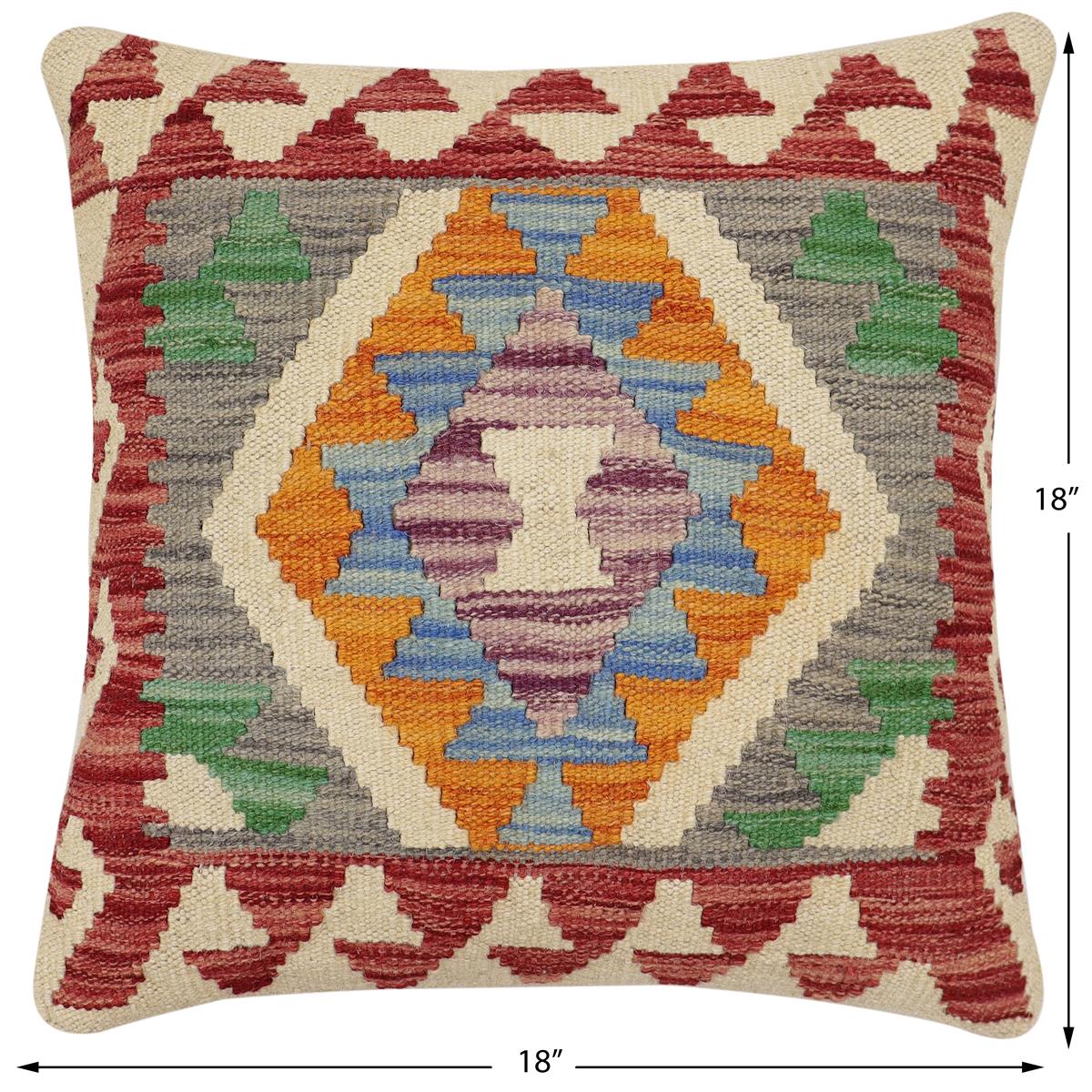 handmade Traditional Pillow Red Blue Hand-Woven SQUARE 100% WOOL Hand woven turkish pillow2' x 2'