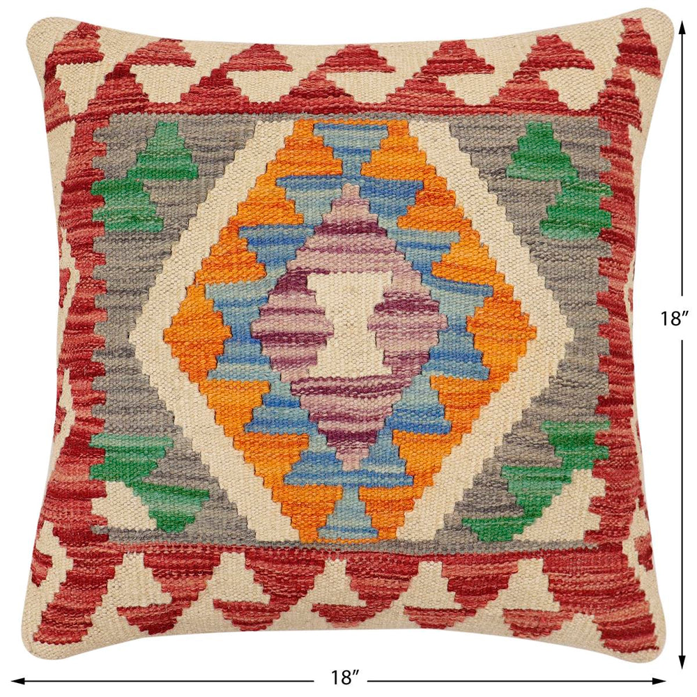 handmade Traditional Pillow Red Blue Hand-Woven SQUARE 100% WOOL Hand woven turkish pillow2' x 2'