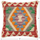 handmade Traditional Pillow Red Blue Hand-Woven SQUARE 100% WOOL Hand woven turkish pillow2' x 2'
