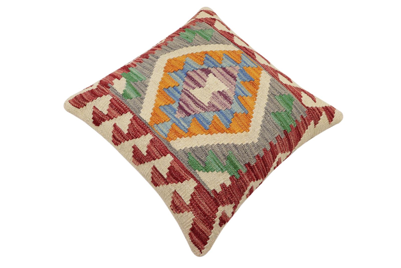 handmade Traditional Pillow Red Blue Hand-Woven SQUARE 100% WOOL Hand woven turkish pillow2' x 2'