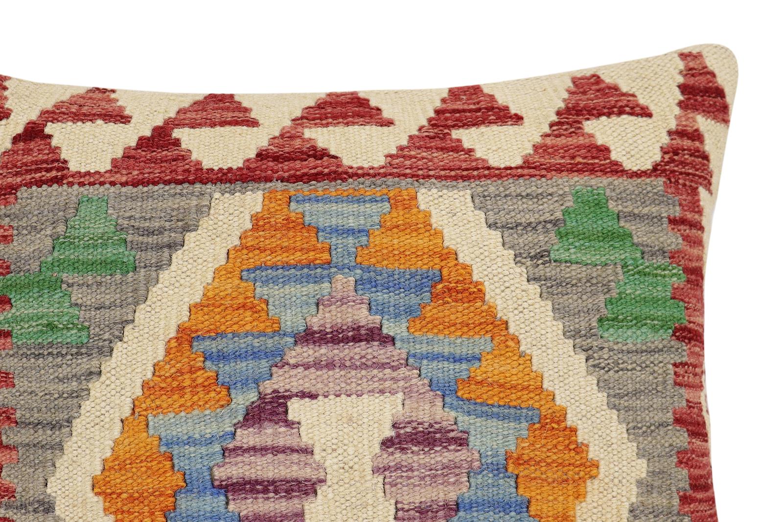 handmade Traditional Pillow Red Blue Hand-Woven SQUARE 100% WOOL Hand woven turkish pillow2' x 2'