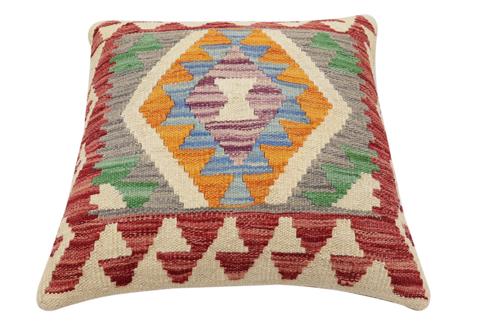 handmade Traditional Pillow Red Blue Hand-Woven SQUARE 100% WOOL Hand woven turkish pillow2' x 2'