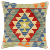 handmade Traditional Pillow Rust Blue Hand-Woven SQUARE 100% WOOL Hand woven turkish pillow2' x 2'