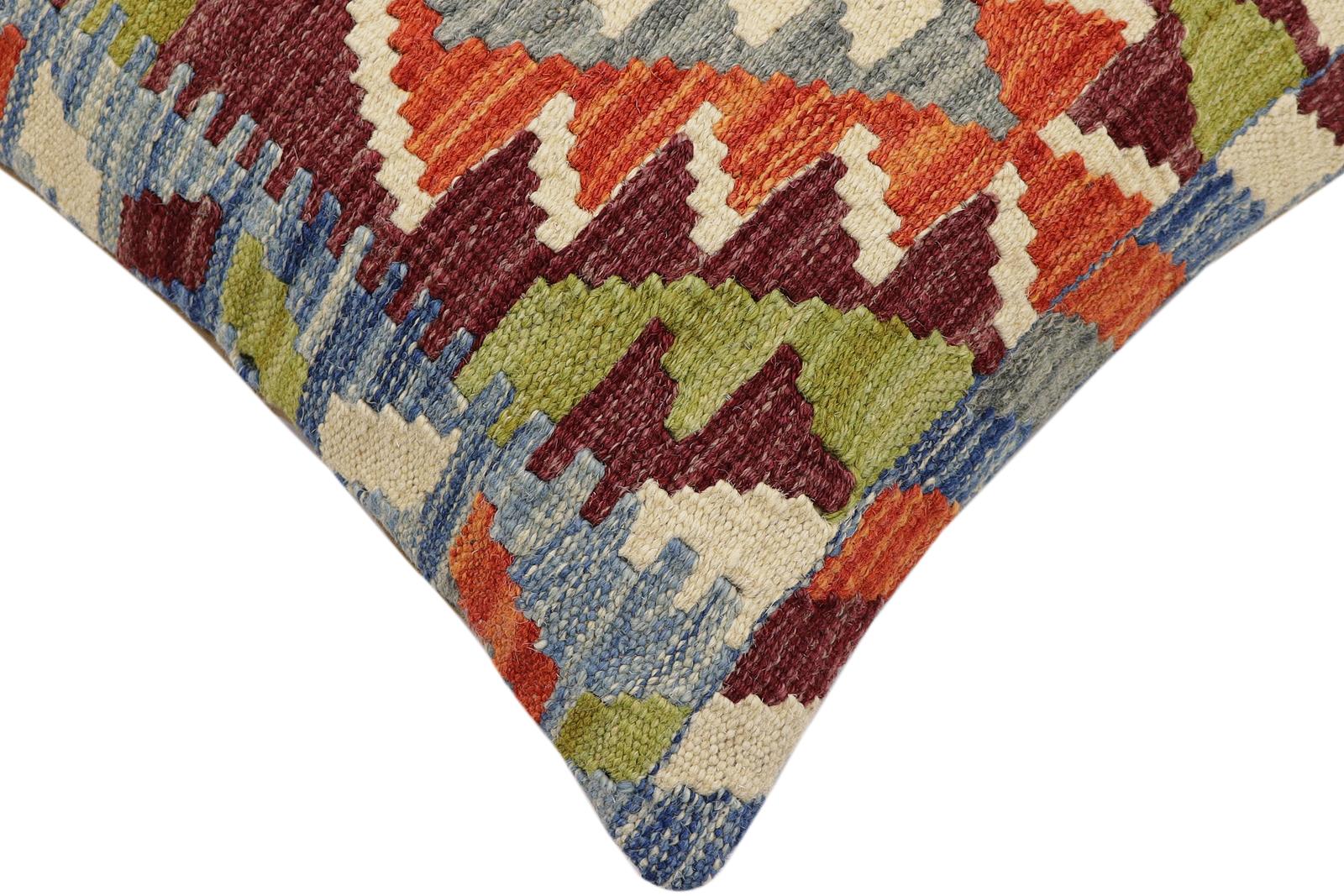 handmade Traditional Pillow Rust Blue Hand-Woven SQUARE 100% WOOL Hand woven turkish pillow2' x 2'
