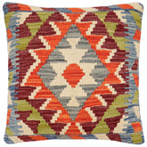 handmade Traditional Pillow Rust Blue Hand-Woven SQUARE 100% WOOL Hand woven turkish pillow2' x 2'