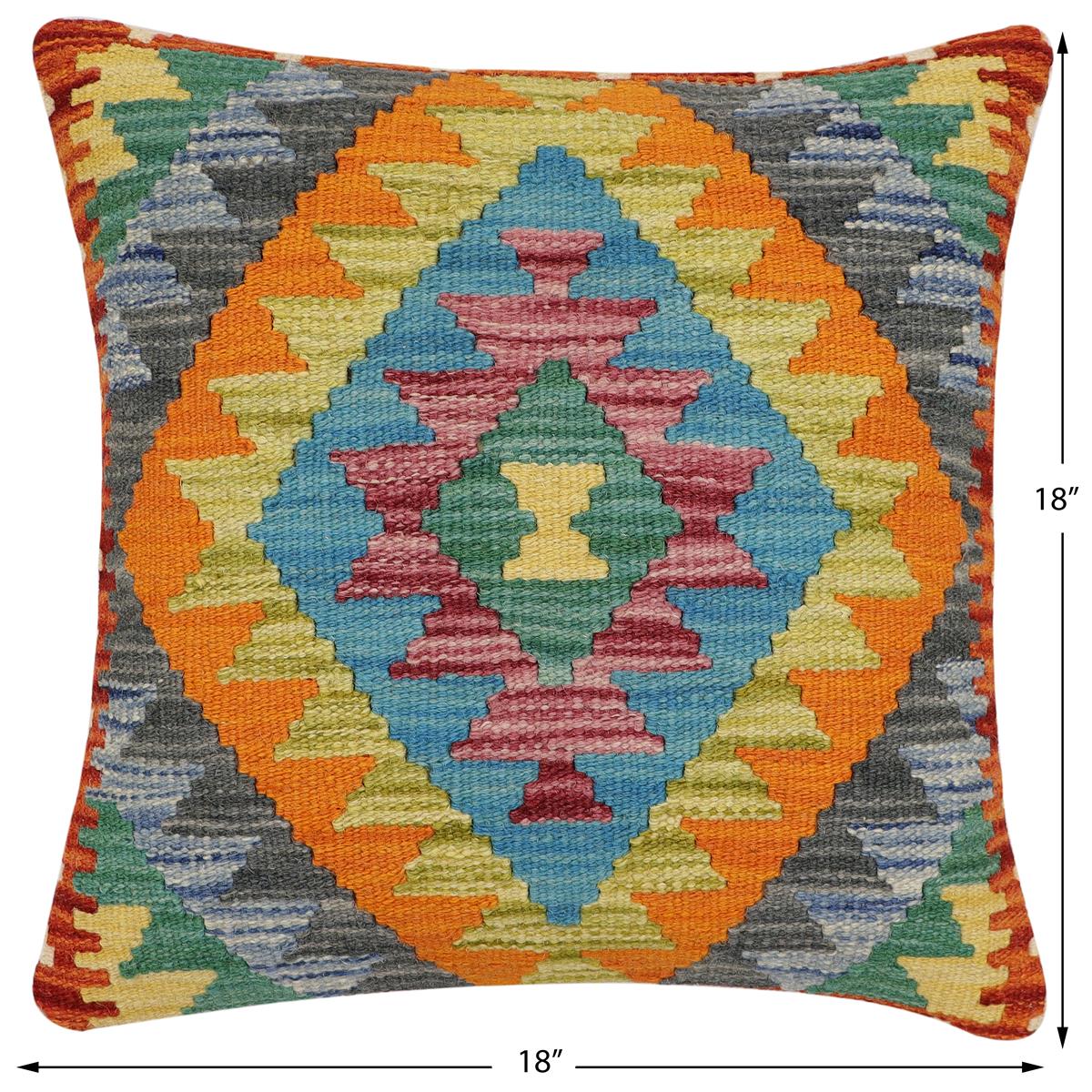 handmade Traditional Pillow Rust Blue Hand-Woven SQUARE 100% WOOL Hand woven turkish pillow2' x 2'
