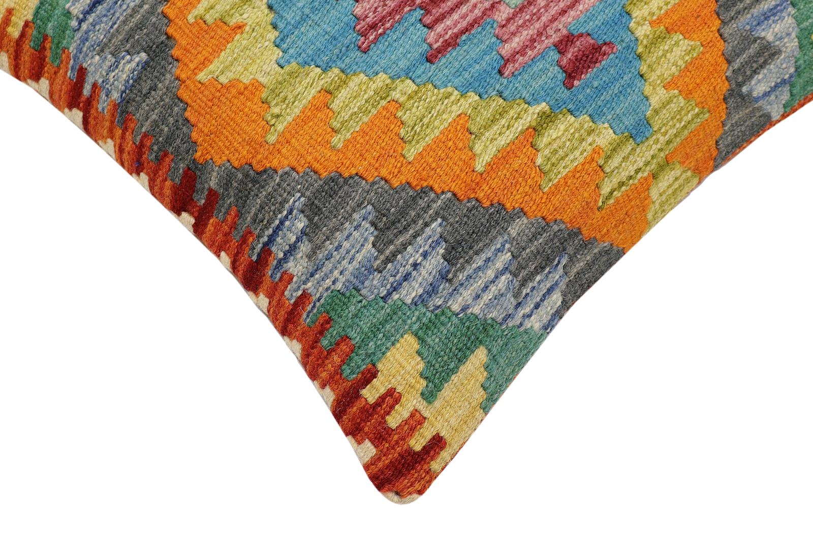 handmade Traditional Pillow Rust Blue Hand-Woven SQUARE 100% WOOL Hand woven turkish pillow2' x 2'