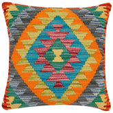 handmade Traditional Pillow Rust Blue Hand-Woven SQUARE 100% WOOL Hand woven turkish pillow2' x 2'