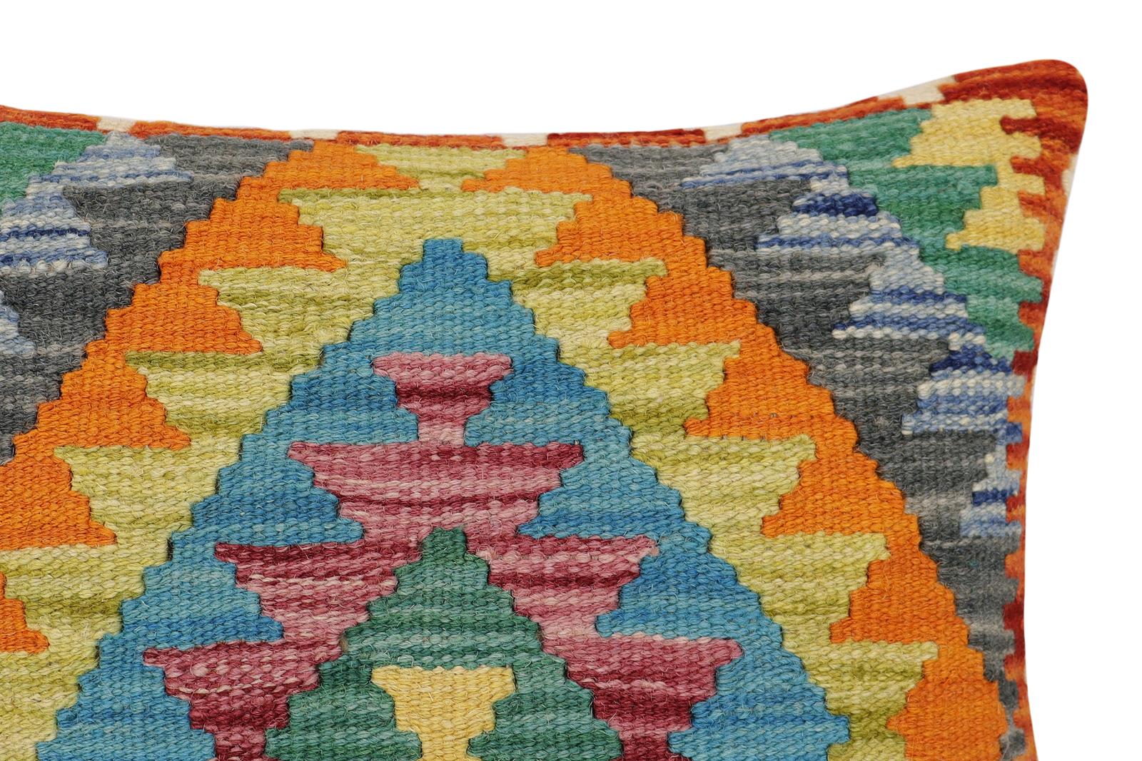 handmade Traditional Pillow Rust Blue Hand-Woven SQUARE 100% WOOL Hand woven turkish pillow2' x 2'