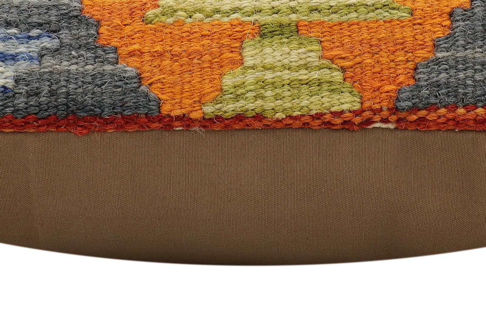 handmade Traditional Pillow Rust Blue Hand-Woven SQUARE 100% WOOL Hand woven turkish pillow2' x 2'