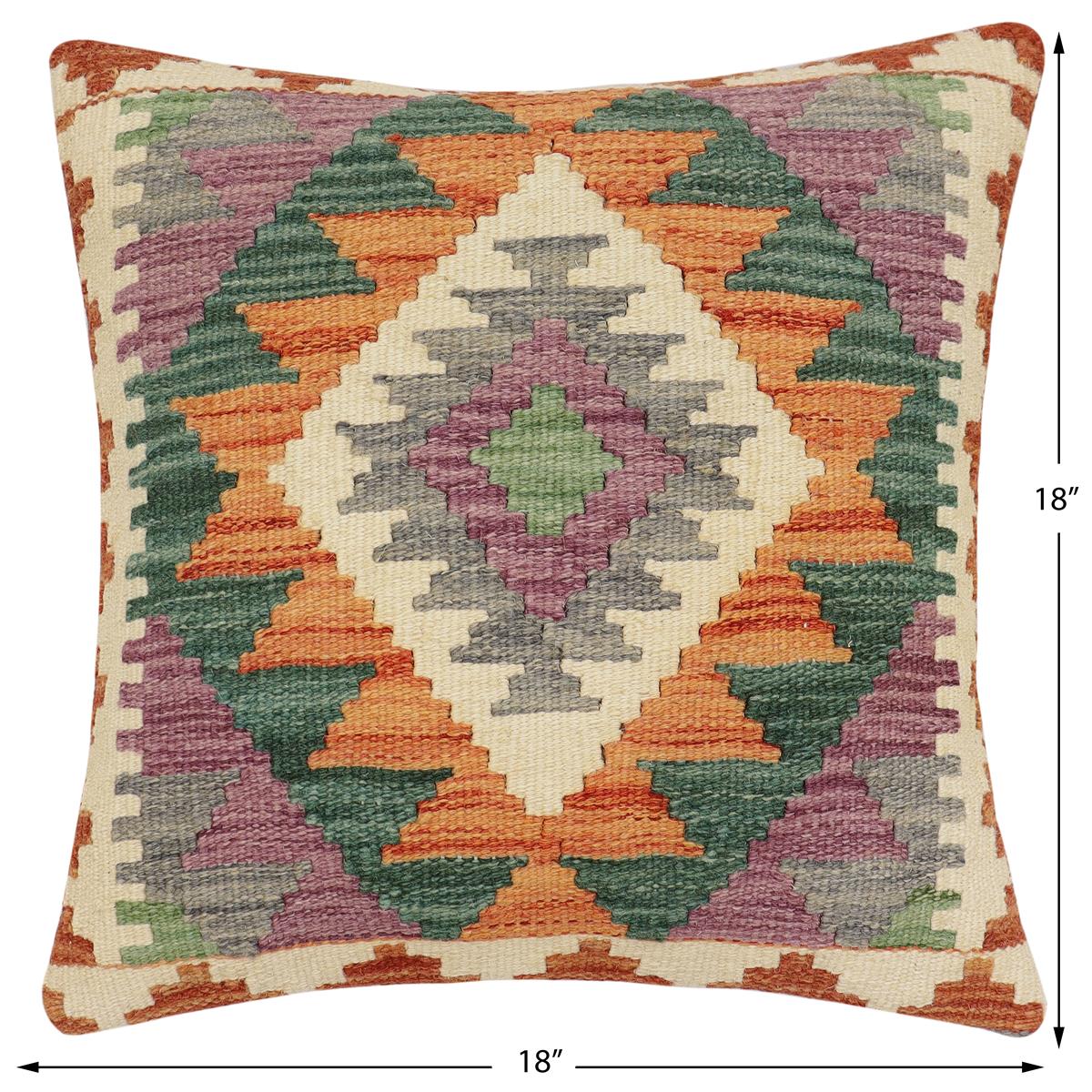 handmade Traditional Pillow Rust Gray Hand-Woven SQUARE 100% WOOL Hand woven turkish pillow2' x 2'