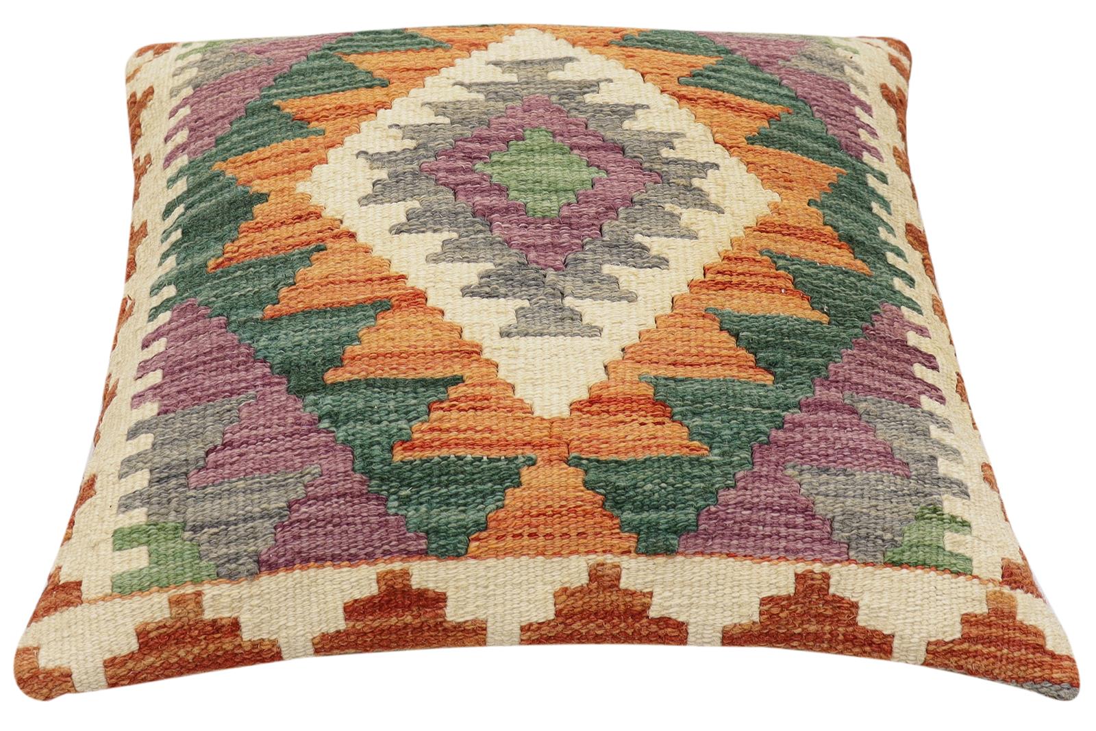 handmade Traditional Pillow Rust Gray Hand-Woven SQUARE 100% WOOL Hand woven turkish pillow2' x 2'