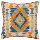 handmade Traditional Pillow Rust Blue Hand-Woven SQUARE 100% WOOL Hand woven turkish pillow 2 x 2
