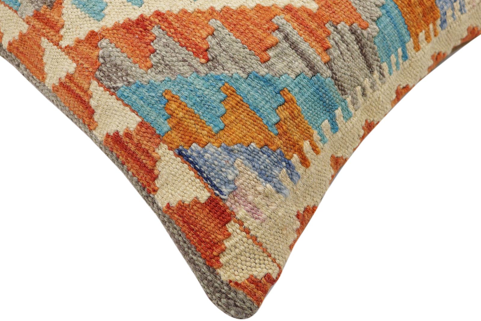 handmade Traditional Pillow Rust Blue Hand-Woven SQUARE 100% WOOL  Hand woven turkish pillow  2 x 2