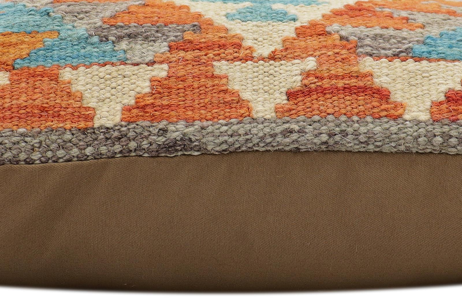 handmade Traditional Pillow Rust Blue Hand-Woven SQUARE 100% WOOL  Hand woven turkish pillow  2 x 2