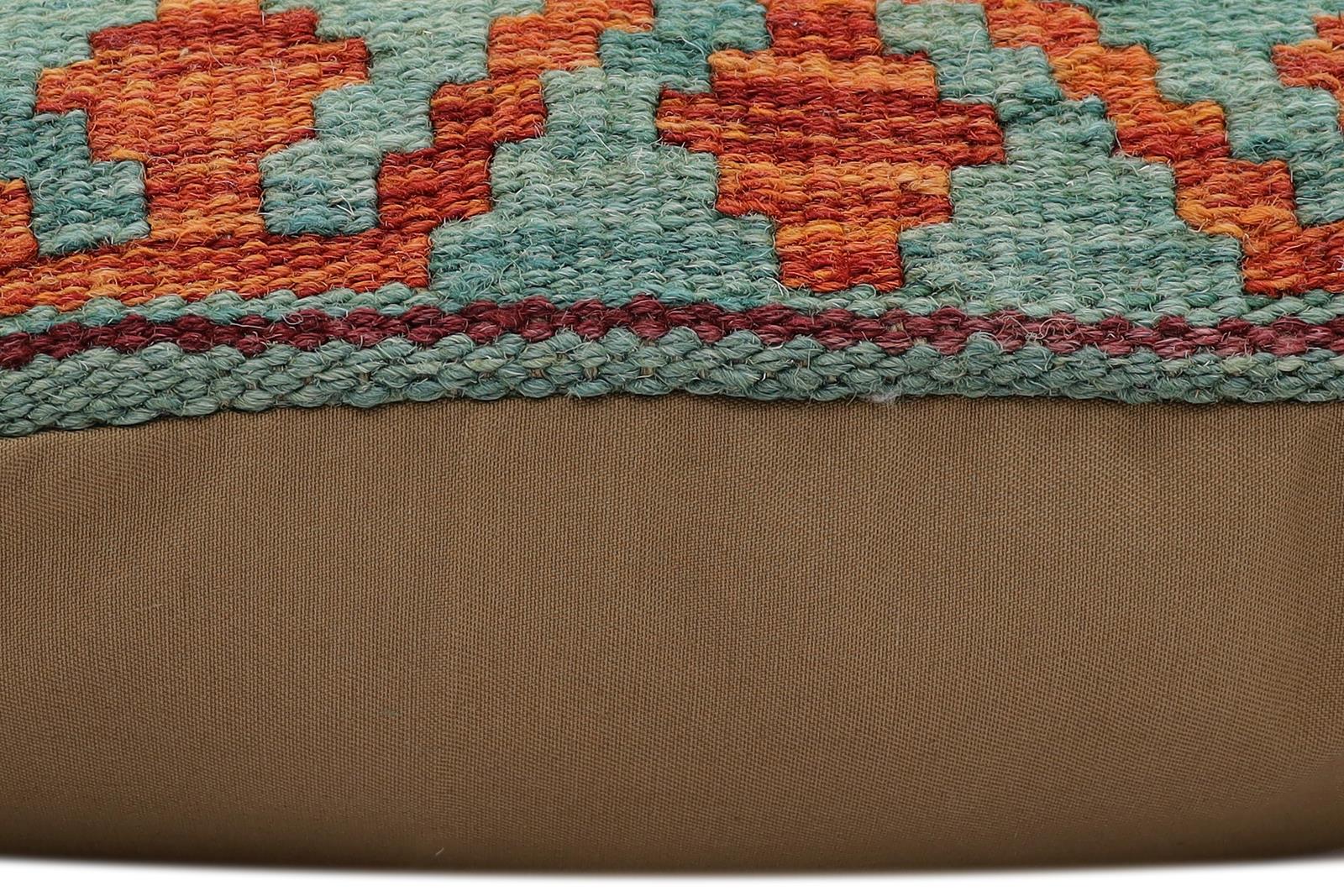 handmade Traditional Pillow Rust Green Hand-Woven SQUARE 100% WOOL Hand woven turkish pillow2' x 2'