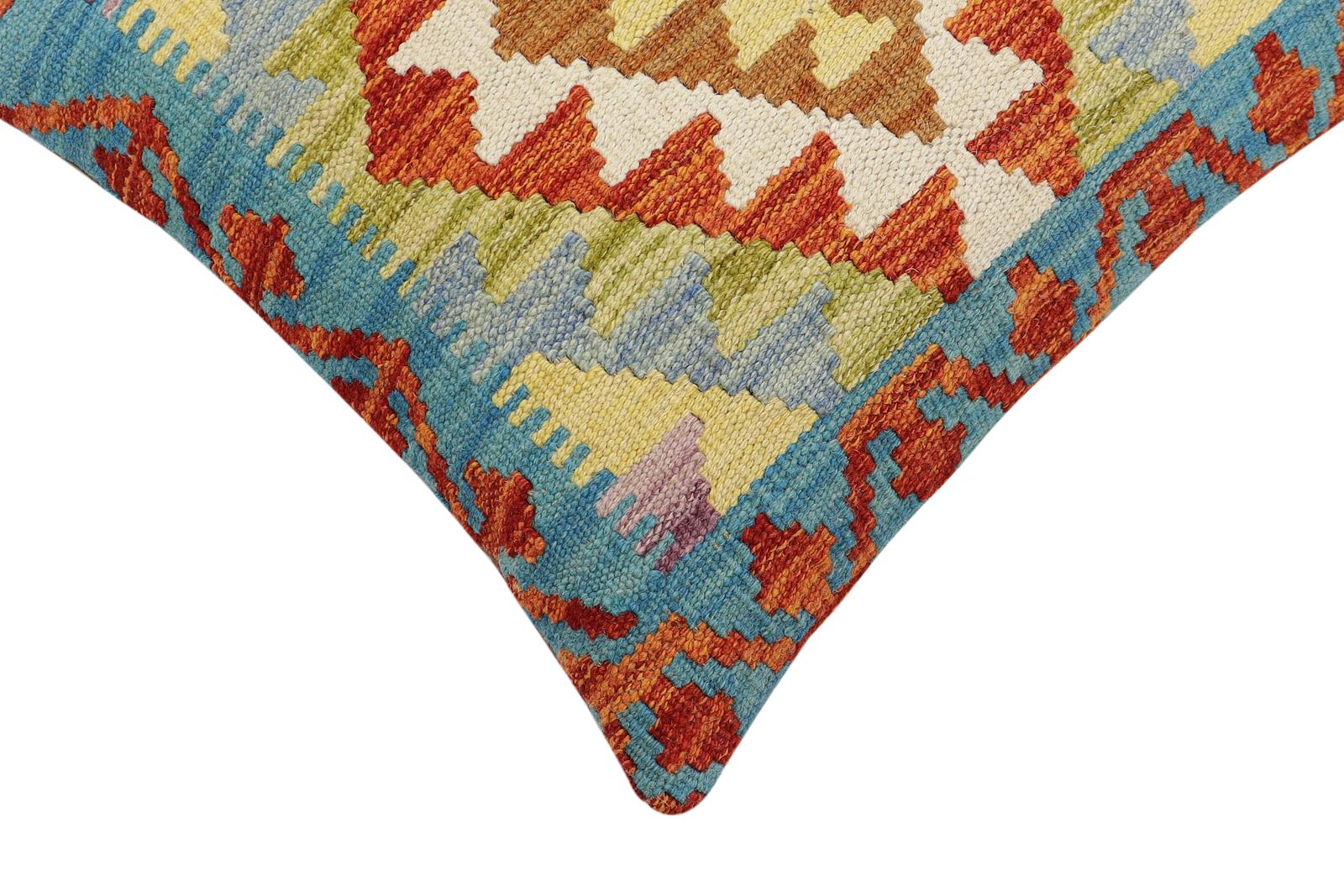 handmade Traditional Pillow Rust Blue Hand-Woven SQUARE 100% WOOL Hand woven turkish pillow2' x 2'