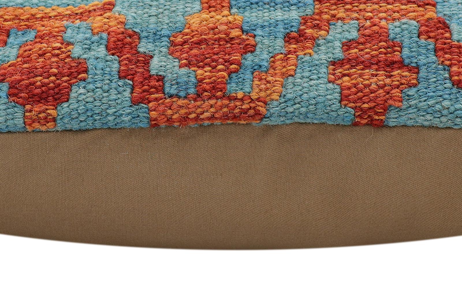 handmade Traditional Pillow Rust Blue Hand-Woven SQUARE 100% WOOL Hand woven turkish pillow2' x 2'