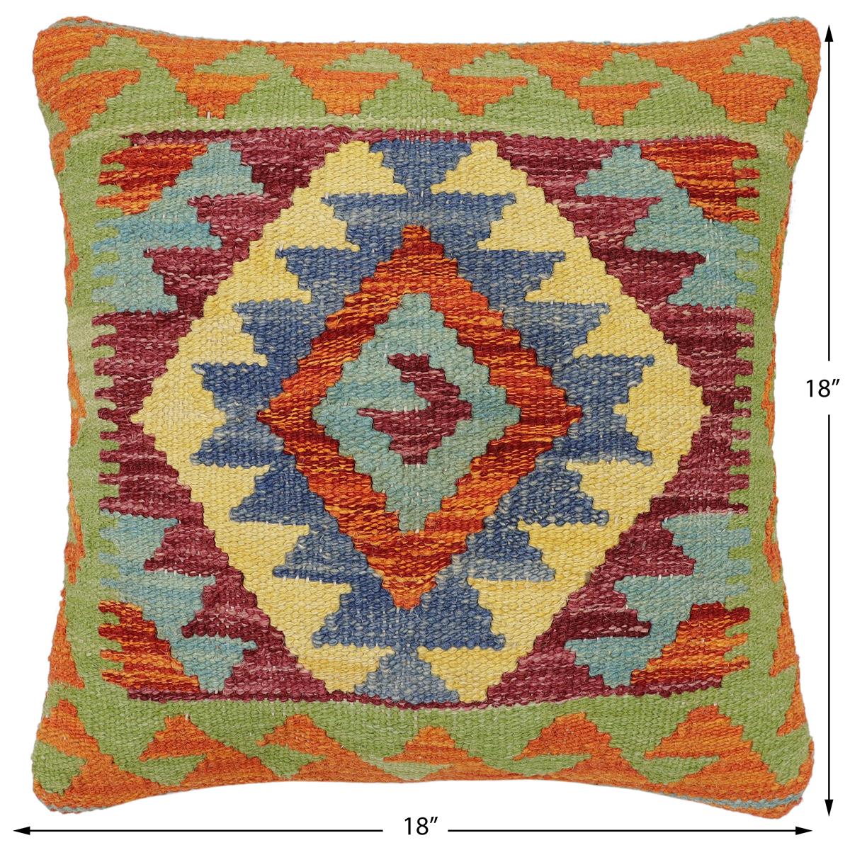 handmade Traditional Pillow Rust Blue Hand-Woven SQUARE 100% WOOL Hand woven turkish pillow2' x 2'