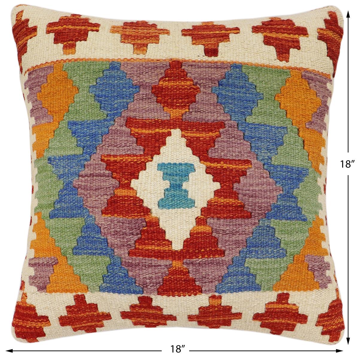 handmade Traditional Pillow Rust Blue Hand-Woven SQUARE 100% WOOL Hand woven turkish pillow2' x 2'