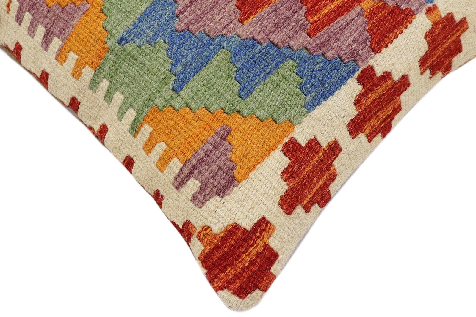 handmade Traditional Pillow Rust Blue Hand-Woven SQUARE 100% WOOL Hand woven turkish pillow2' x 2'