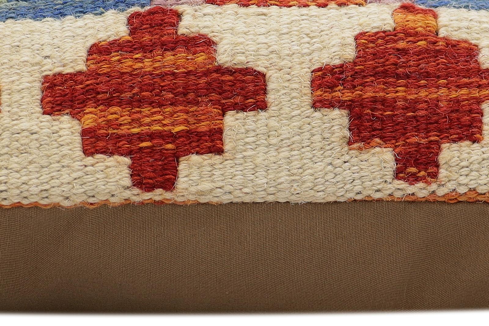 handmade Traditional Pillow Rust Blue Hand-Woven SQUARE 100% WOOL Hand woven turkish pillow2' x 2'