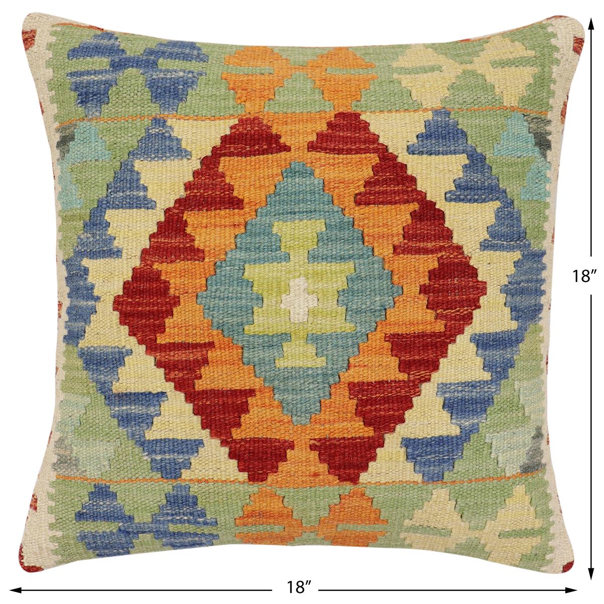 handmade Traditional Pillow Rust Blue Hand-Woven SQUARE 100% WOOL Hand woven turkish pillow2' x 2'