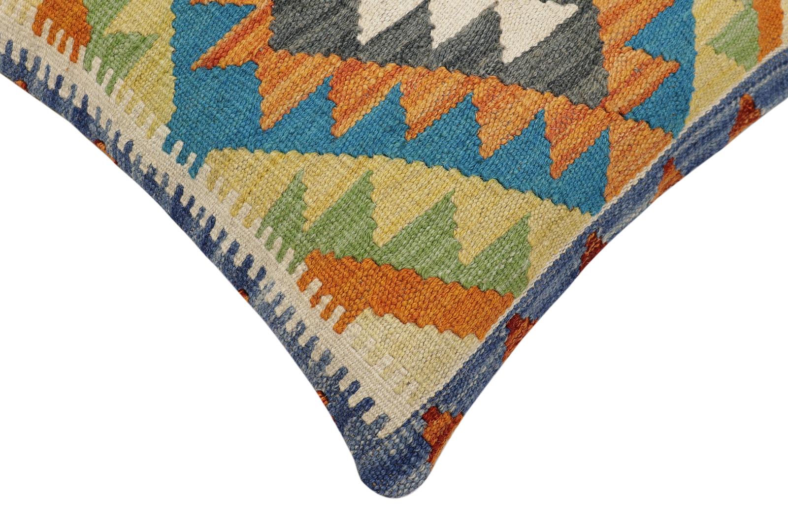 handmade Traditional Pillow Rust Blue Hand-Woven SQUARE 100% WOOL Hand woven turkish pillow2' x 2'