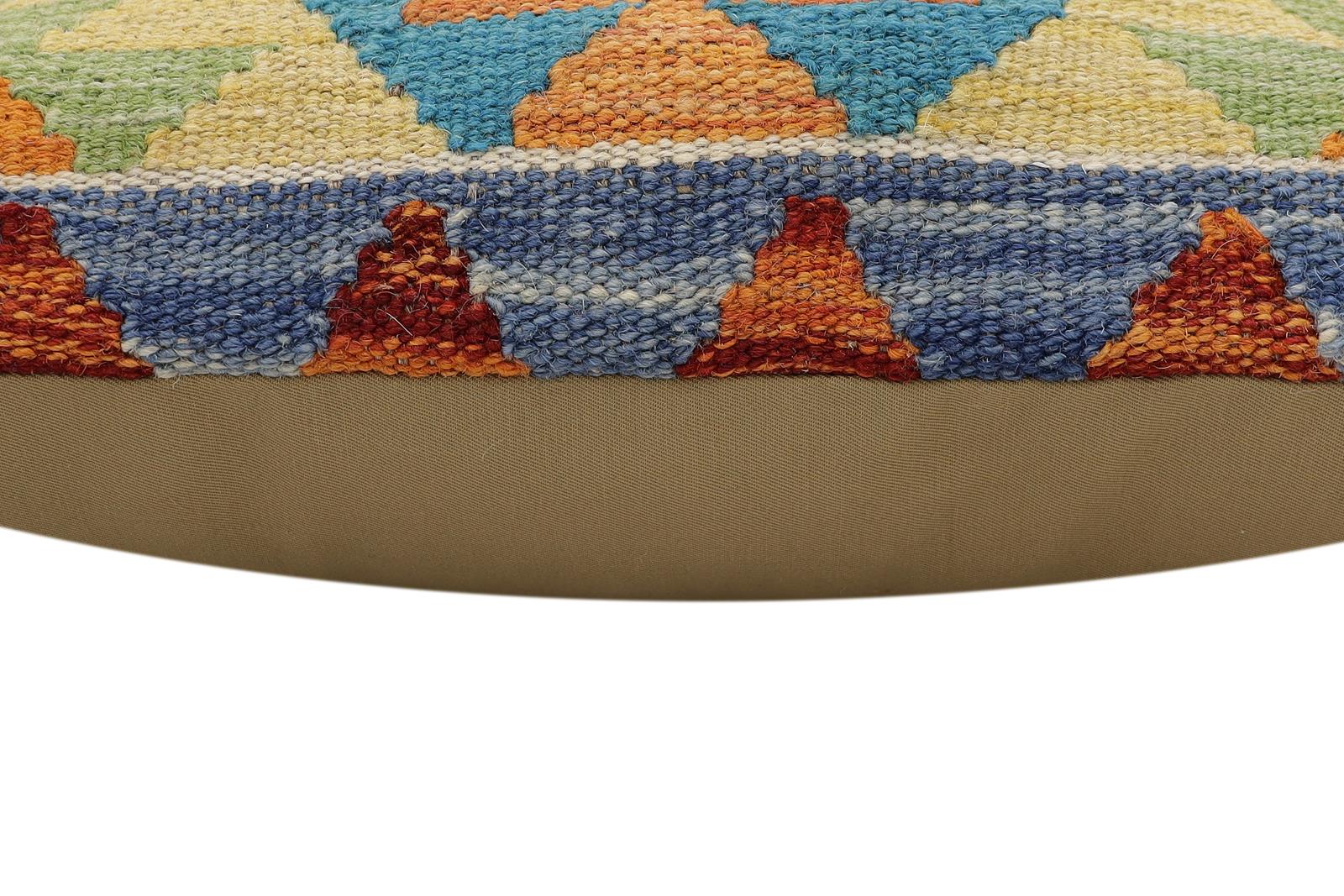 handmade Traditional Pillow Rust Blue Hand-Woven SQUARE 100% WOOL Hand woven turkish pillow2' x 2'