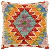 handmade Traditional Pillow Rust Blue Hand-Woven SQUARE 100% WOOL Hand woven turkish pillow 2 x 2