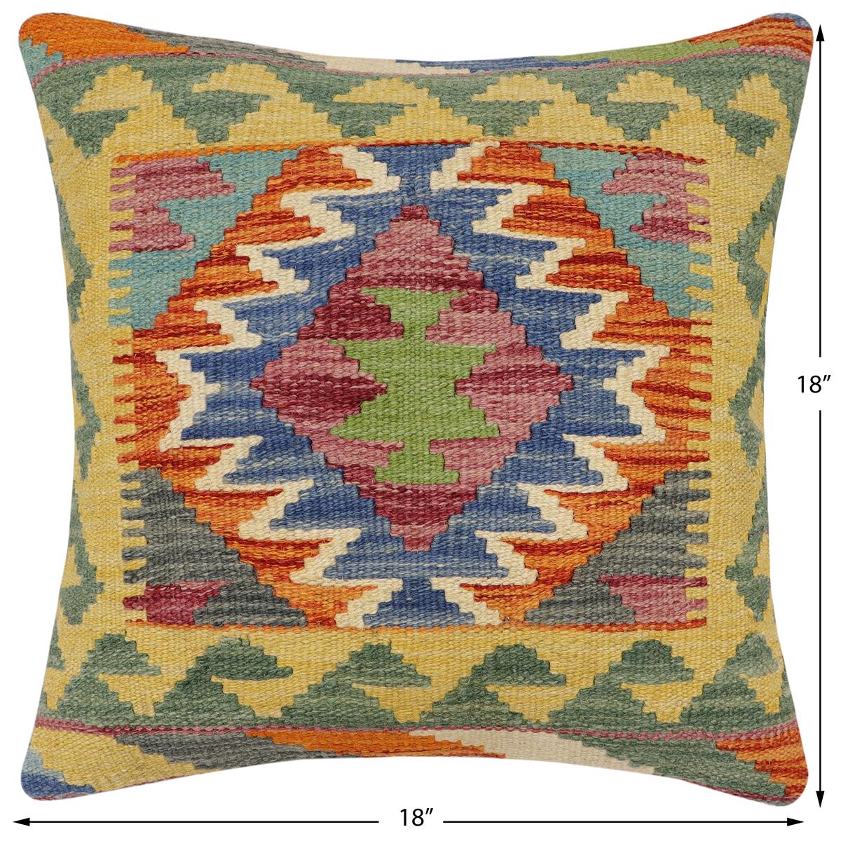 handmade Traditional Pillow Rust Blue Hand-Woven SQUARE 100% WOOL Hand woven turkish pillow2' x 2'