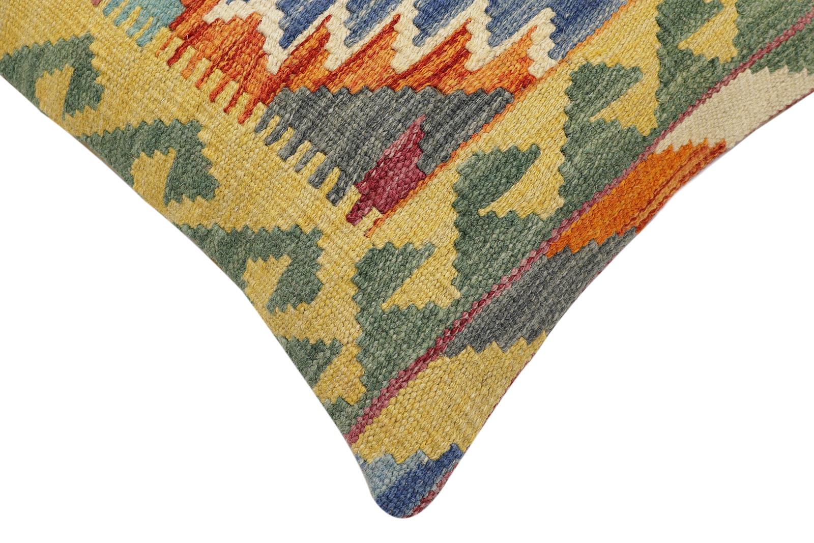 handmade Traditional Pillow Rust Blue Hand-Woven SQUARE 100% WOOL Hand woven turkish pillow2' x 2'