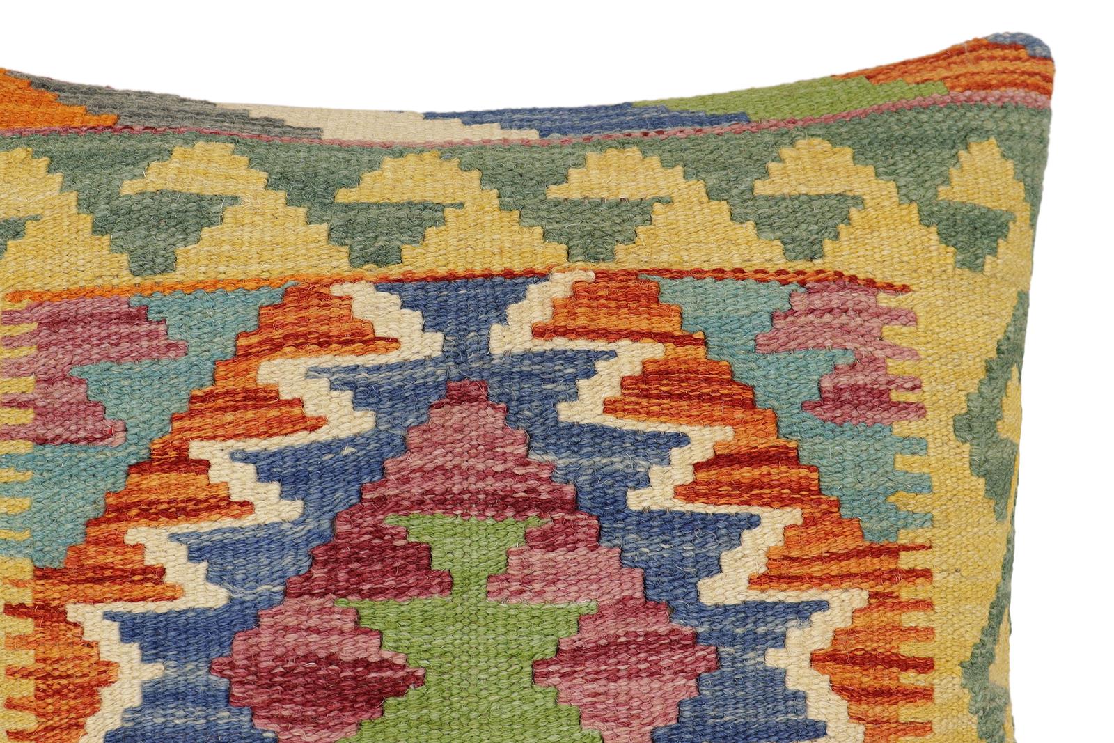 handmade Traditional Pillow Rust Blue Hand-Woven SQUARE 100% WOOL Hand woven turkish pillow2' x 2'