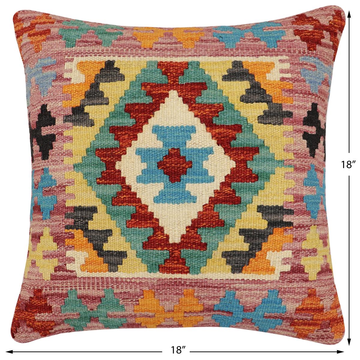 handmade Traditional Pillow Rust Blue Hand-Woven SQUARE 100% WOOL Hand woven turkish pillow2' x 2'