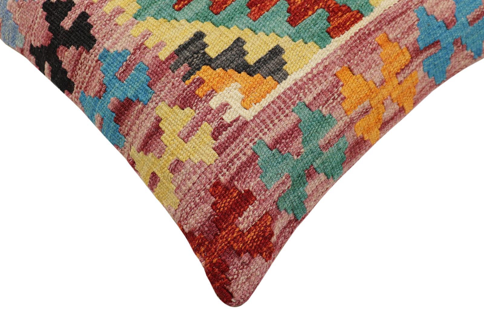 handmade Traditional Pillow Rust Blue Hand-Woven SQUARE 100% WOOL Hand woven turkish pillow2' x 2'