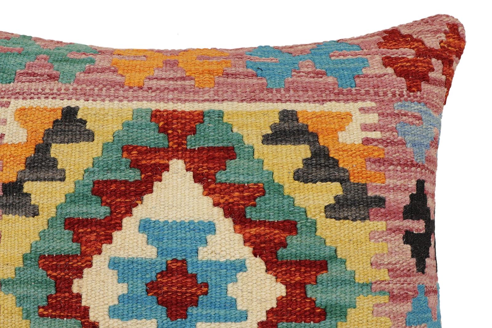 handmade Traditional Pillow Rust Blue Hand-Woven SQUARE 100% WOOL Hand woven turkish pillow2' x 2'