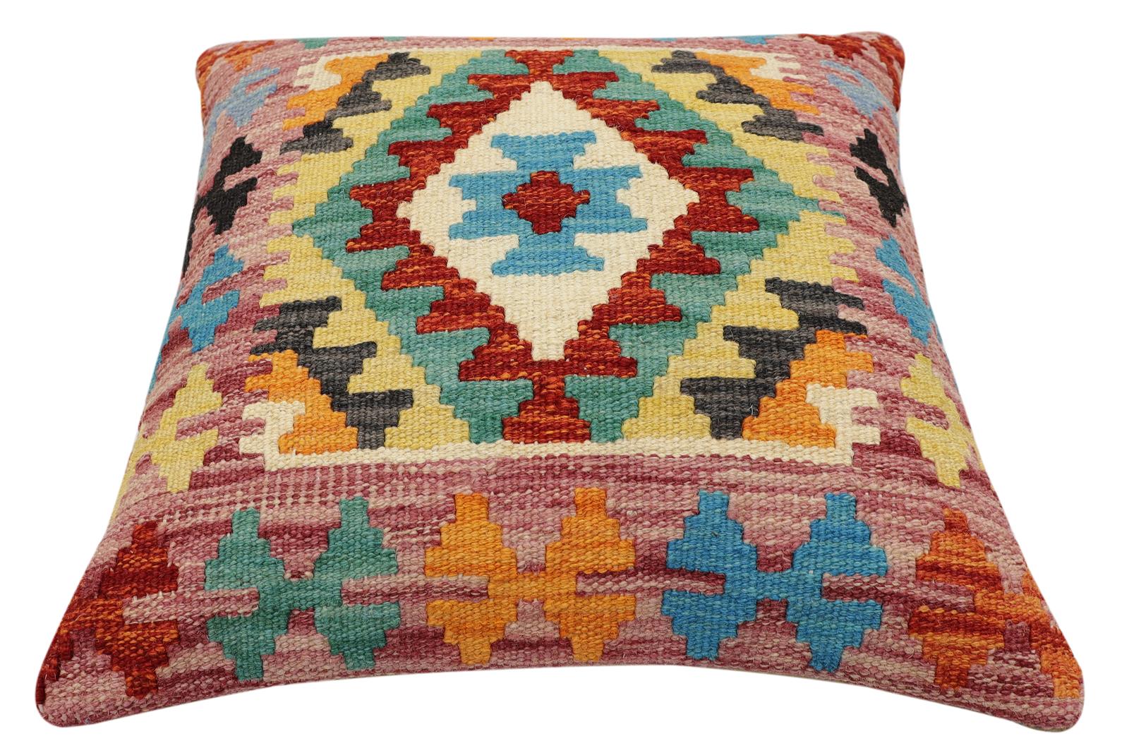 handmade Traditional Pillow Rust Blue Hand-Woven SQUARE 100% WOOL Hand woven turkish pillow2' x 2'