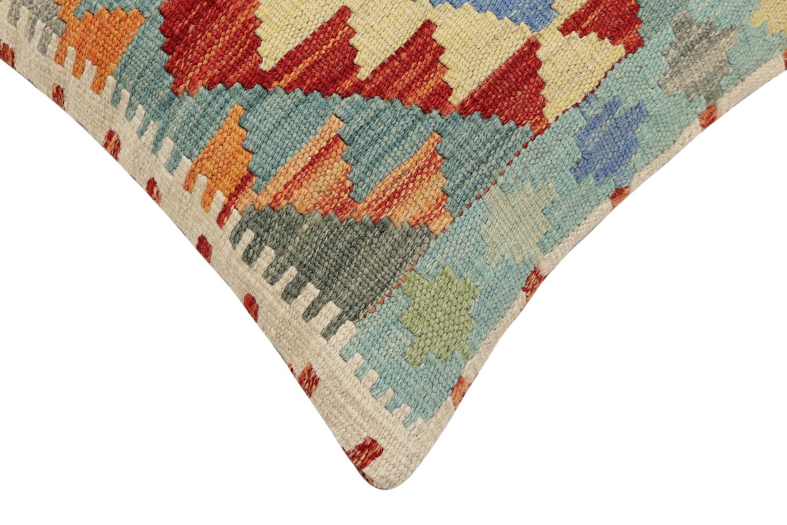 handmade Traditional Pillow Rust Blue Hand-Woven SQUARE 100% WOOL Hand woven turkish pillow2' x 2'