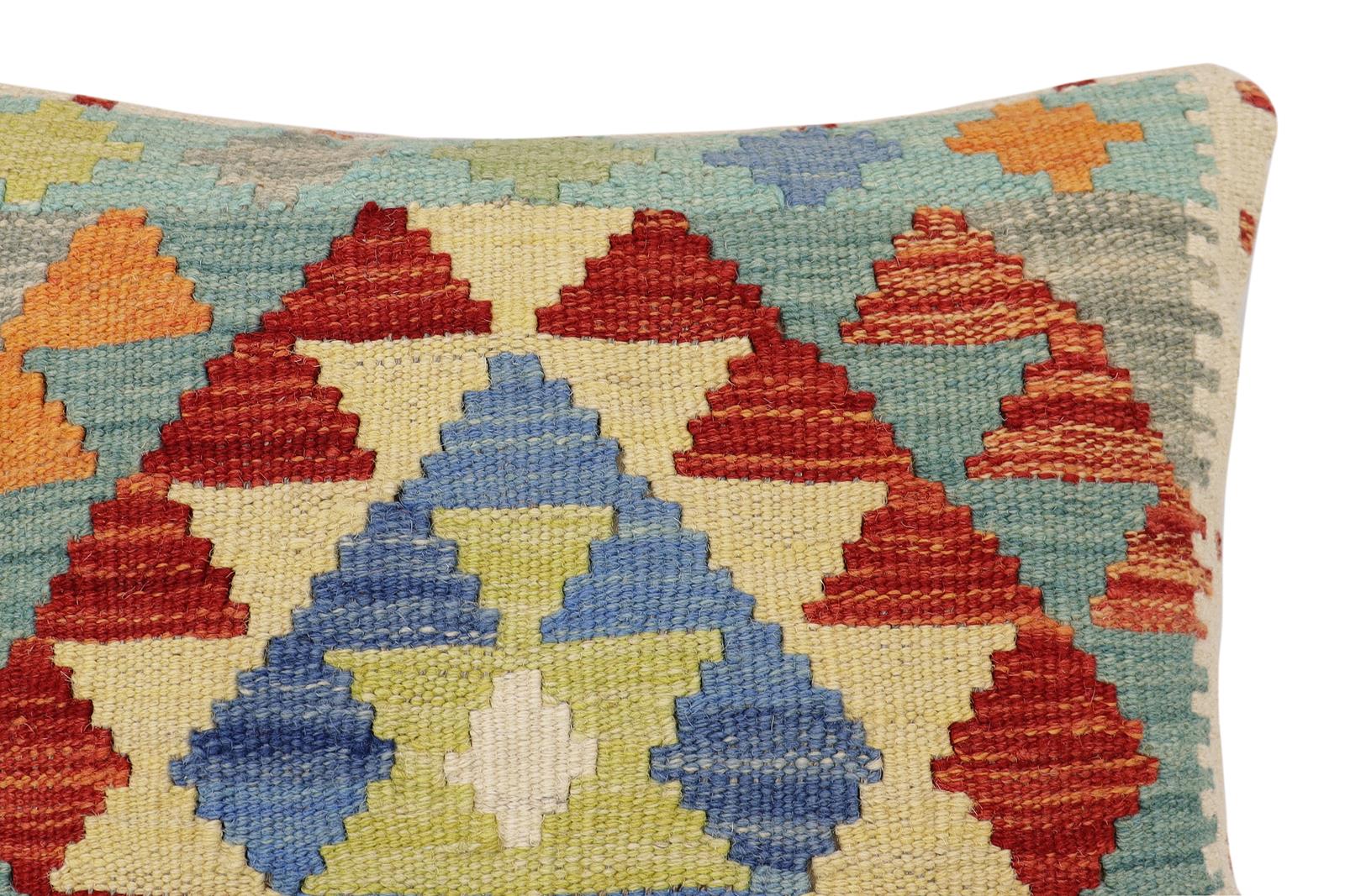 handmade Traditional Pillow Rust Blue Hand-Woven SQUARE 100% WOOL Hand woven turkish pillow2' x 2'