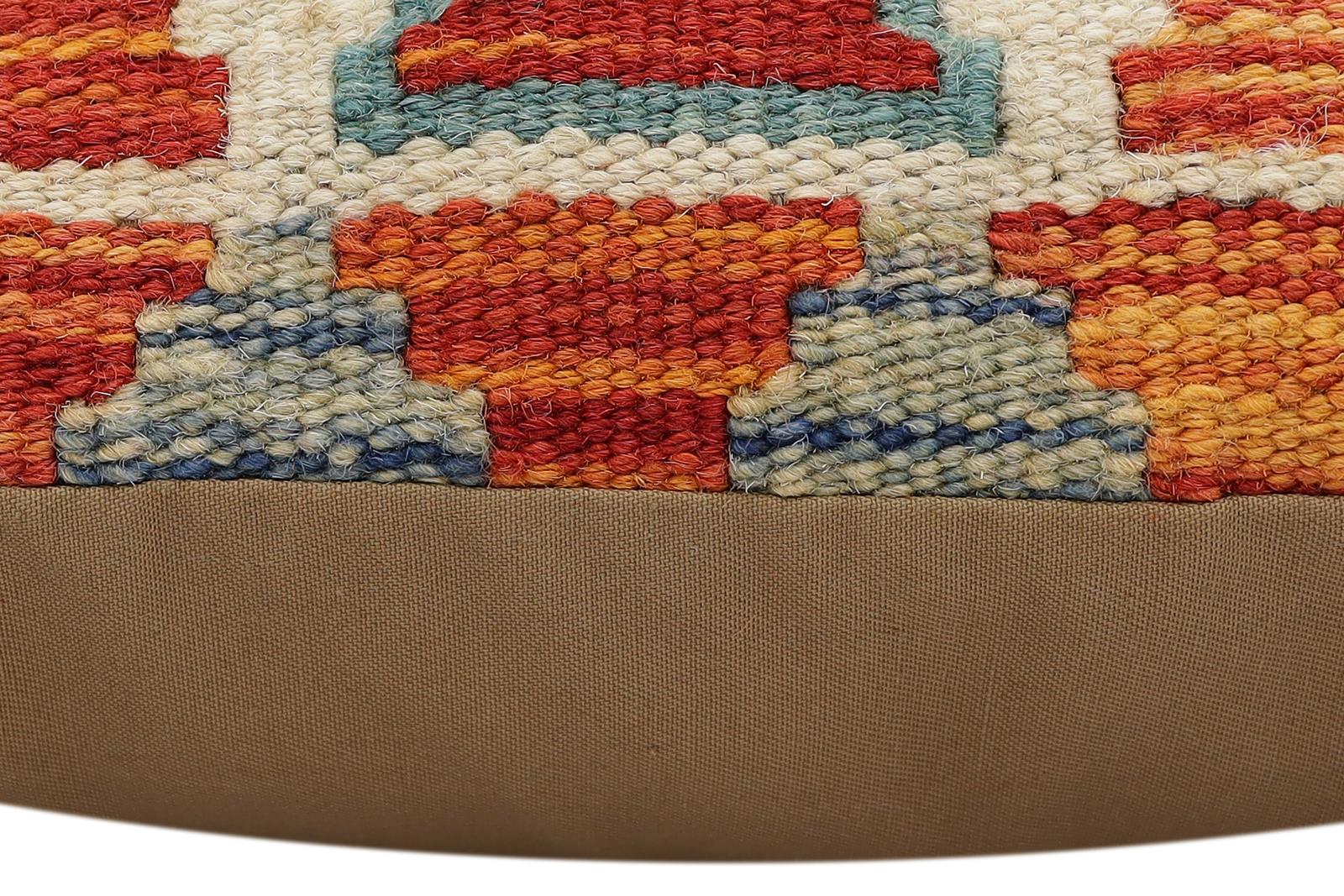 handmade Traditional Pillow Rust Blue Hand-Woven SQUARE 100% WOOL Hand woven turkish pillow2' x 2'