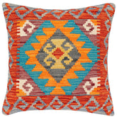 handmade Traditional Pillow Rust Blue Hand-Woven SQUARE 100% WOOL Hand woven turkish pillow2' x 2'
