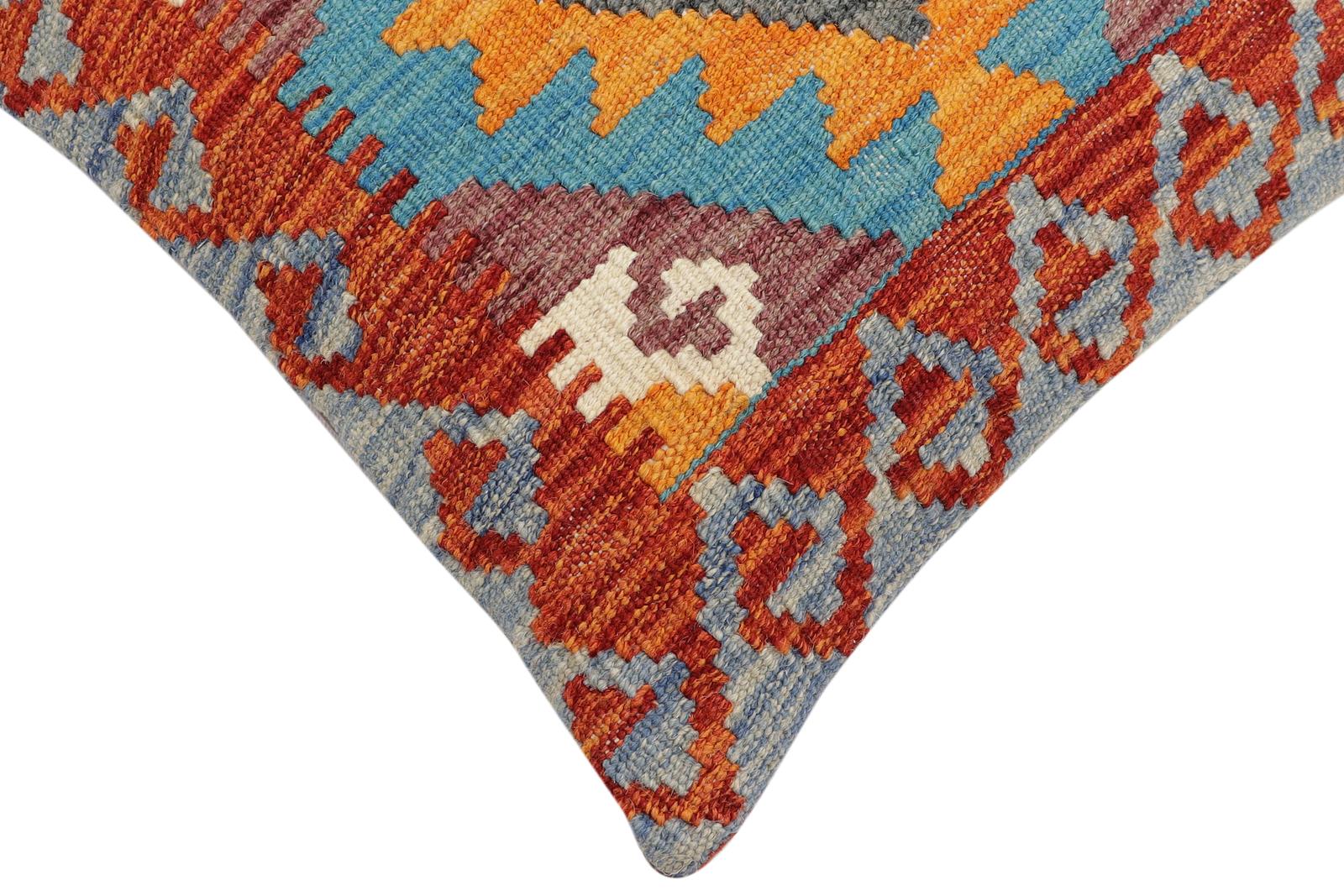 handmade Traditional Pillow Rust Blue Hand-Woven SQUARE 100% WOOL Hand woven turkish pillow2' x 2'