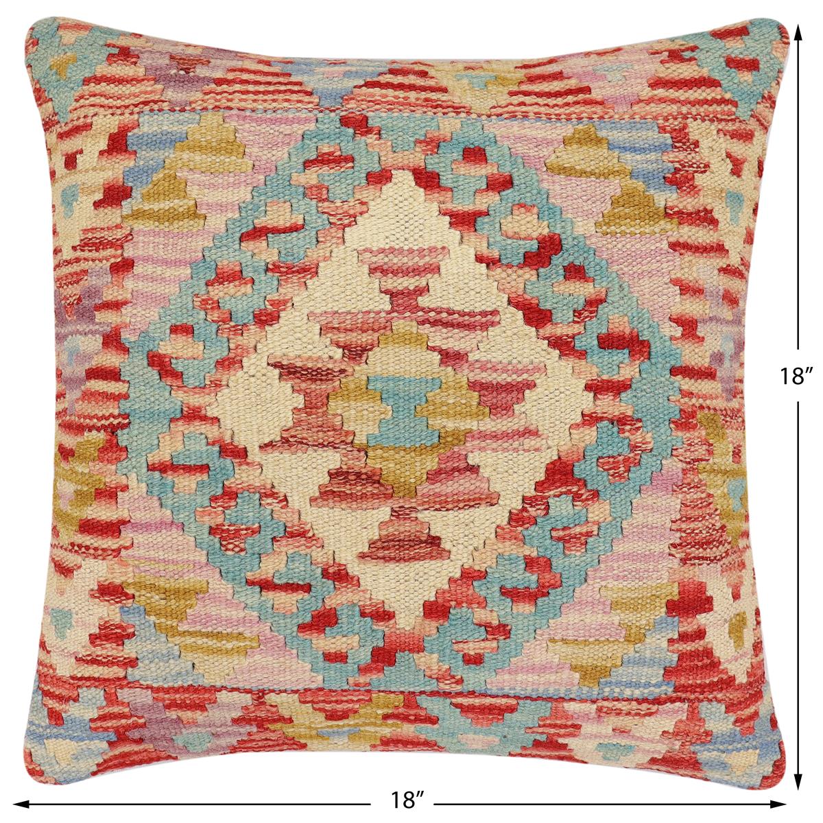 handmade Traditional Pillow Red Blue Hand-Woven SQUARE 100% WOOL Hand woven turkish pillow2' x 2'
