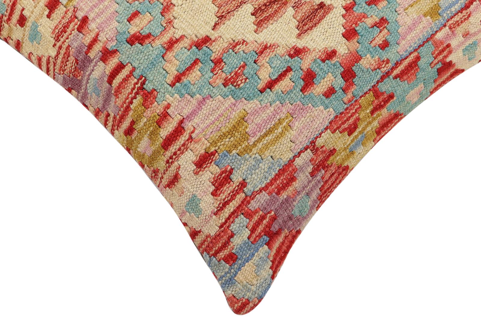 handmade Traditional Pillow Red Blue Hand-Woven SQUARE 100% WOOL Hand woven turkish pillow2' x 2'