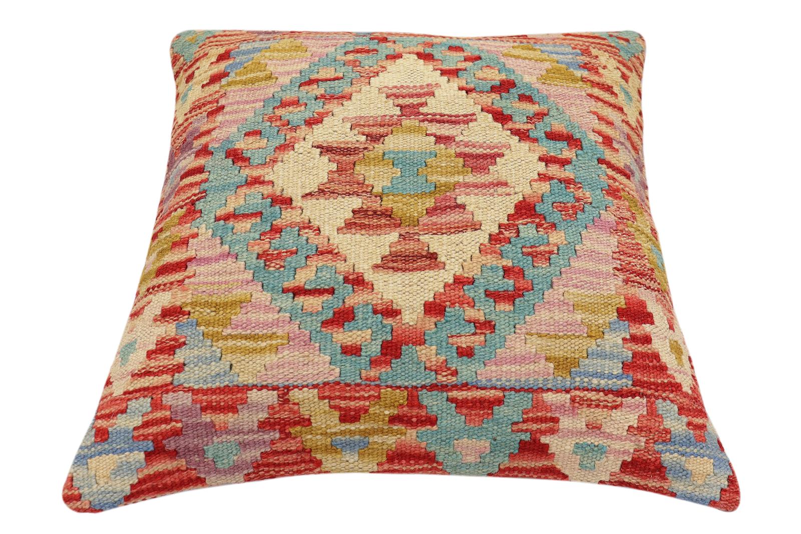 handmade Traditional Pillow Red Blue Hand-Woven SQUARE 100% WOOL Hand woven turkish pillow2' x 2'